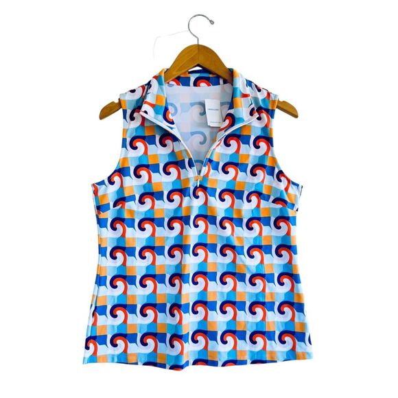 J. McLaughlin Tank Top Women Large Bedford Blue Coral Pickleball Golf Summer - Picture 1 of 8